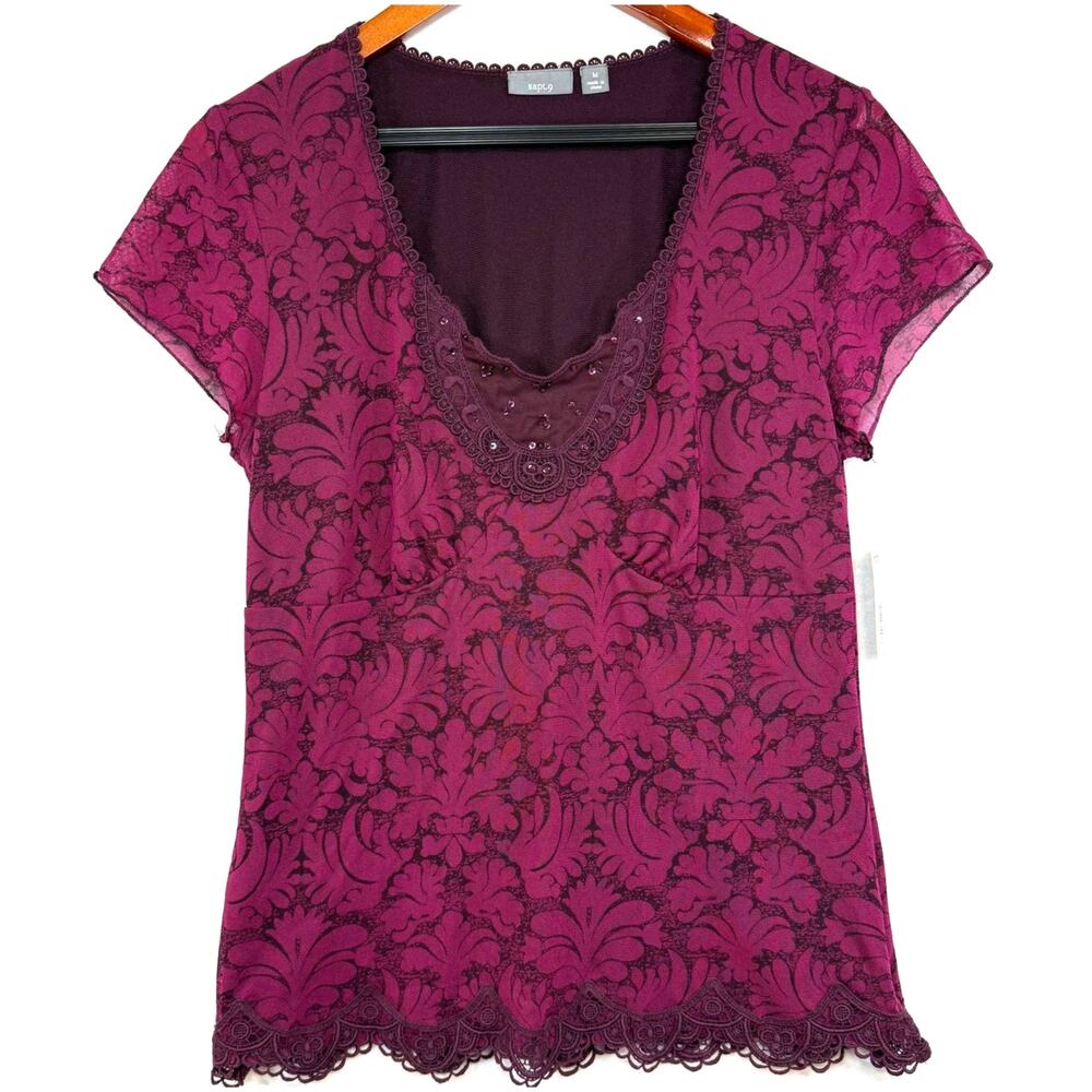 NWT Apt9 M Purple Lace Mesh Top Beaded Romantic Whimsy Goth Y2K Retro Fest Fairy